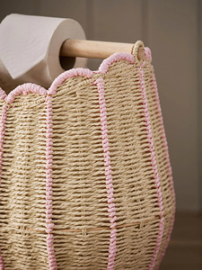 Elegant Pink Scallop Weave Toilet Roll Holder and <b>Storage</b> <b>Wicker</b> Paper Rope <b>Storage</b> <b>Basket</b> With Pink Line For Bathroom - Product Image 6