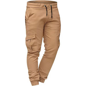 Pantalones Cargo Color Caqui para Hombre, Cintura Elástica con Cordón, Múltiples Bolsillos, Estilo Jogger Informal, Ropa de Otoño - Product Image 1