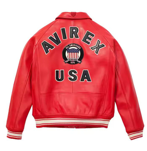 <b>Top</b> Quality Embroidery Street Wear <b>Leather</b> Avirex Jacket Custom Cowhide Genuine <b>Leather</b> Men's Avirex Jackets for Winter - Product Image 4