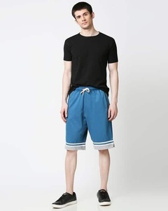 Shorts Bermuda pour homme, bleu uni, avec cordon de serrage et bande latérale, vêtements décontractés - Product Image 4