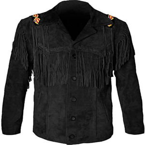 Men's Black Suede <b>Fringe</b> Leather <b>Jacket</b> Vintage Turn-down Collar Regular Fit Winter Wear Custom Wholesale OEM Factory - Product Image 3