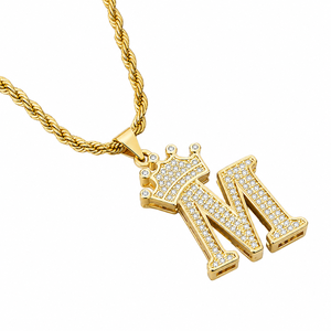 Collar con Colgante de Corona Personalizado con Letra, Collar de Moissanita, Chapado en Oro Amarillo de 18K, Joyería con Nombre para Unisex - Product Image 1