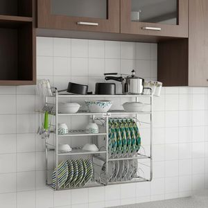 5-Tier Metal <b>Dish</b> Rack <b>Standing</b> Kitchen Storage Organizer with Cup Hooks for <b>Dishes</b> Bowls Multifunctional - Product Image 1