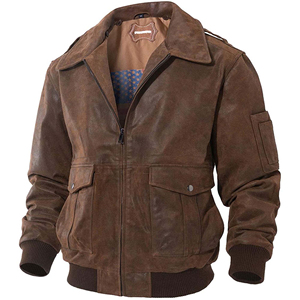 Chaqueta de Piloto Aviador de Cuero Genuino de Cordero para Hombre, Color Marrón, Estilo Bomber - Product Image 3