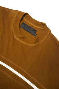Camiseta de Punto a Rayas Marrón Retro para Hombre, Manga Corta, Cuello Redondo, Corte Regular, Ribete en Contraste, Estilo Casual, Color Sólido, Estilo Vintage, Ropa Urbana - Product Image 6