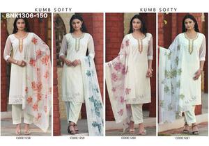 Colección de conjuntos Kurti-Pantalón-Dupatta de georgette de calidad de exportación india con Schiffli y trabajo manual en el cuello, proveedor indio. - Product Image 2