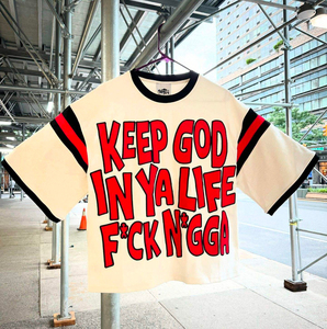 300GSM Oversized Cotton <b>Ringer</b> <b>T</b>-<b>Shirt</b> Puff Applique Letter Print Streetwear Custom Color OEM Wholesale Manufacturer - Product Image 2