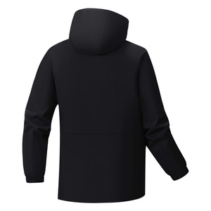 Custom Wholesale Casual Men's Black Hooded Windproof Sport <b>Jacket</b> With Neon Green Zipper And Front Logo Print - Product Image 3