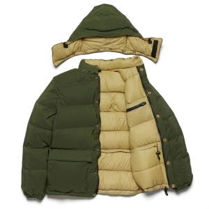 Oem Men's Green Puffer <b>Jacket</b> With Hood Turn-down Collar Button Closure Windproof Thick Polyester Winter Casual Coat - Product Image 4
