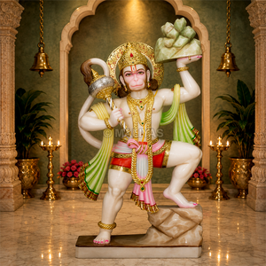 Idole en marbre artisanale de Veer Hanuman |   Statue de la montagne Sanjeevani |   Murti en marbre Bajrangbali pour temple et mandir domestique - Product Image 1