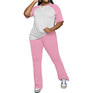Women Matching Two Piece Outfit Short Sleeve Top <b>Elastic</b> Waist Pants Casual Lounge Set Custom Logo - Product Image 3