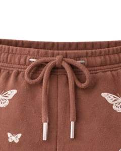 Shorts pour femmes personnalisés à imprimé papillon marron, en molleton de coton, décontractés, d'été, avec cordon de serrage à la taille, fabricant sur mesure, vêtements en gros - Product Image 3