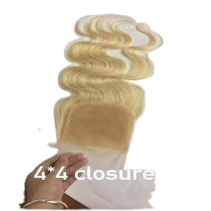 Blond Doux Remy Wefted Vierge Indien Brésilien Extensions de Cheveux Humains Non Transformés Fermeture en Dentelle avec Vagues Alignées Cuticule - Product Image 1