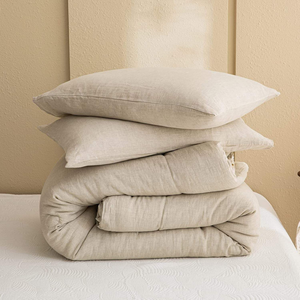 Plain Waterproof 100% Linen 300tc Hotel Use Bed Sheets Duvet Cover Set 5 Pcs 1 Fitted 1 <b>Flat</b> 2 <b>Pillow</b> Cases - Product Image 4