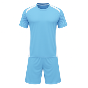 Men Light Blue Crew Neck Short Sleeve Soccer Jersey Set Moisture Wicking Polyester Athletic Wear Summer Regular Fit - Product Image 1