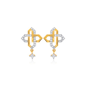 18K Yellow Gold Elegant Geometric Dangle <b>Earrings</b> with Round Cut Lab Grown Diamonds Interlocking Cross Design <b>Fine</b> Jewelry - Product Image 1
