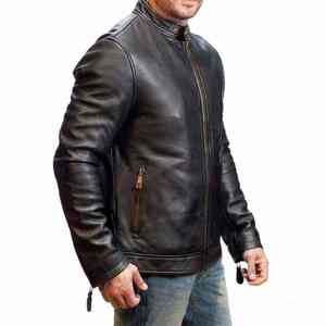Chaqueta Acolchada de Piel Vacuna Genuina para Hombre, Corte Ajustado, Estilo Urbano, Invierno, Transpirable, Resistente al Viento, Cuello Camisero, Color Liso - Product Image 2