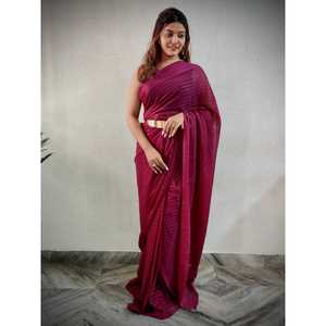 Sari de Chifón de Moda Listo para Usar con Forro de Zari Tejido, Silueta Recta y Cintura Natural - Product Image 5