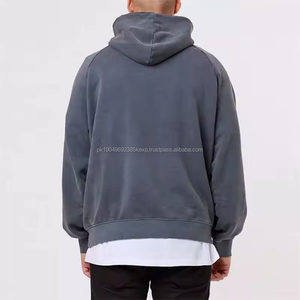 เสื้อมีฮู้ดผู้ชายแบบเรียบๆเสื้อสวมหัวคอปกเฉียงสีเทาโอเวอร์ไซส์ออกแบบได้ตามต้องการ - Product Image 2