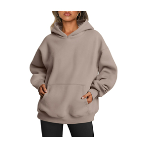Sudadera con Capucha Unisex, Color Beige Sólido, Felpa Francesa, Estilo Casual, Bolsillo Frontal, Corte Regular, 100% Algodón, Bordada, Transpirable - Product Image 4