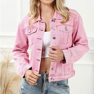 <b>Women</b> Pink Denim <b>Jacket</b> Streetwear Cotton Jean <b>Jacket</b> Comfortable Sustainable <b>Spring</b> Wear Custom OEM ODM Wholesale - Product Image 1