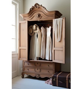 Luxury Handcrafted Solid Wood 2 Door <b>Wardrobe</b> Ornate French Provincial Carving Natural Finish - Product Image 1