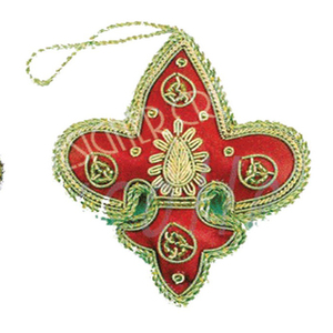 Handmade Custom Christmas Modern Design Square Fabric <b>Hanging</b> <b>Stars</b> with Red Beads Embroidery Christmas Tree Decoration Ornament - Product Image 1