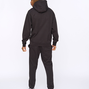 Ensemble de survêtement pour homme noir à capuche, couleur unie, coupe décontractée, respirant, léger, sweat-shirt et pantalon, tenue d'hiver - Product Image 2