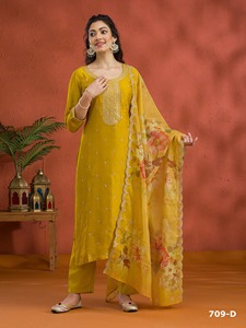 Salwar Kameez moderne pour femme, semi-couture, en viscose brodée de soie avec travail Jari, idéal pour les fêtes, mariages et Diwali - Product Image 4