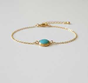 Sleeping Beauty Turquoise Bracelet 925 Sterling Silver 14K Gold Plated December Birthstone Minimalist Jewelry Gift - Product Image 4