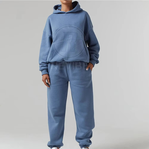 Ensemble de survêtement ample pour femme, veste zippée oversize et pantalon de jogging à jambes larges, style streetwear décontracté, fournisseur en gros OEM ODM - Product Image 1