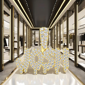 Collar con Colgante de Letra Inicial Personalizada en Estilo Hiphop Moderno, Oro Sólido de 10K, con Diamantes de Moissanita, Unisex, para Regalo - Product Image 4