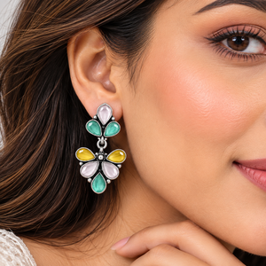 Wholesale Multicolor Oxidized Silver Plated Floral Dangle <b>Earrings</b> for Women | <b>Fashion</b> Ethnic Statement Jewelry - Product Image 2