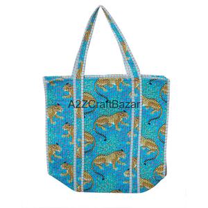 Eco-Friendly Women's Hand-Block Print Cotton Quilted Tote <b>Bag</b> Bohemian Shoulder <b>Bag</b> in Multi Colour Tote <b>Bag</b> Everyday Shopping - Product Image 4