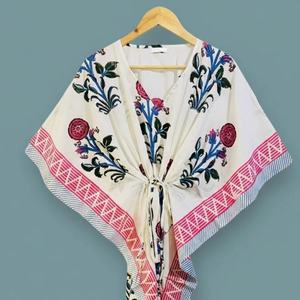 Caftán Midi de Algodón para Mujer, Estampado a Mano, Fabricante OEM, Proveedor de Ropa Femenina al por Mayor en India - Product Image 1