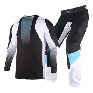 Ensemble de vêtements de moto pour homme, manches longues, maillot et pantalon, turquoise, rouge, noir, impression par transfert thermique, séchage rapide, respirant - Product Image 3