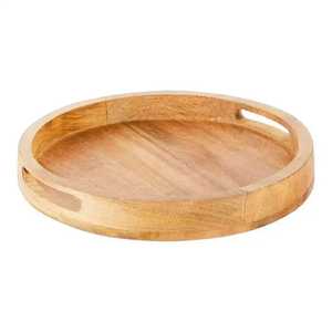 Natural <b>Pine</b> Wood Round Serving Tray Raised Outer Rim Minimalist Light Finish <b>Coffee</b> <b>Table</b> Food Storage Platter - Product Image 2