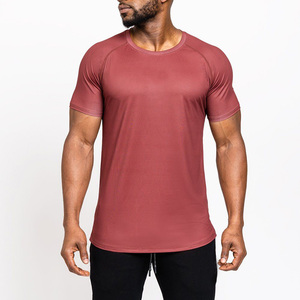 T-shirt homme slim fit à manches courtes, col rond, séchage rapide, couleur unie, tricoté, rouge, pour la gym et les entraînements - Product Image 1