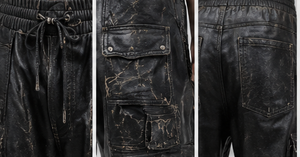 Pantalon moto pour homme en simili cuir noir, taille haute, plusieurs poches, fermeture éclair, style hiver lourd - Product Image 6