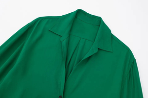 <b>Green</b> Satin Summer Soft Women's Long Sleeve Button-Up Pajama Shirt Lounge Top Sleepwear - Product Image 2