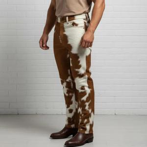 Pantalon Western en cuir véritable pour homme, style cow-boy, imprimé vache, fourrure de vache - Product Image 5