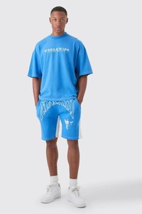 Conjunto de Camiseta y Pantalones Cortos de Algodón Azul para Hombre, Estilo Casual de Verano, 2 Piezas, Tejido Holgado, Color Sólido, Estilo Urbano - Product Image 6