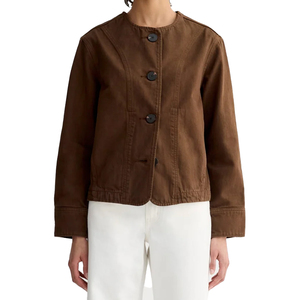 Blouson en jean personnalisé pour femme, marron cacao, coupe oversize, en coton, style workwear, vêtement d'extérieur haut de gamme, marque privée, fabricant OEM - Product Image 1