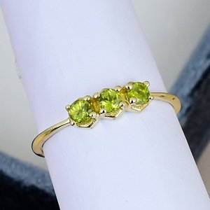 S925 Sterling Silver <b>Peridot</b> Three Stone <b>Ring</b> <b>Gold</b> Plated 3mm Cut Gemstone Prong Setting Classic Wedding Birthday Gift - Product Image 4