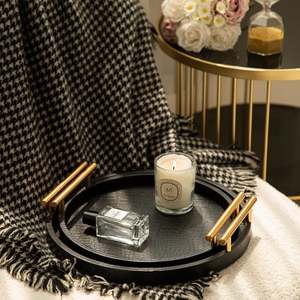 Modern Round <b>Decorative</b> <b>Trays</b> with Handles <b>Black</b> Crocodile Texture 2Pcs Set - Product Image 2
