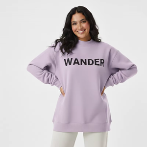 High Quality Oversized Reversible Mock <b>Neck</b> Long Sleeve Fleece Pullover Sweatshirt for Women Custom Logo Letter Printed Knitted - Product Image 1