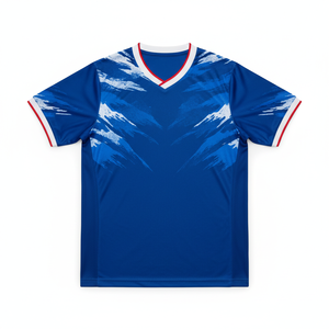 Maillots de football personnalisés en gros – Uniformes d'été en polyester uni à séchage rapide, respirants, col en V, manches courtes pour équipes - Product Image 4