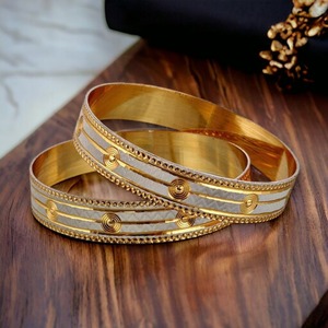 Premium Dual Tone Stone Embedded Gold Finish Metal Craft <b>Bangles</b> <b>Set</b> Luxury Designer Bracelet Jewelry for Women - Product Image 4