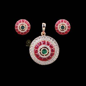 Keshavi Ruby Green Polki Pendant Set-Gold Plated Zircon Fashion Jewelry for Festival & Bridal - Product Image 2