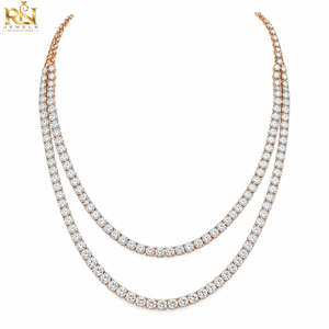Collar de tenis de doble capa con diamantes cultivados en laboratorio |   Collar de Cadena de Diamantes de Dos Hileras Elegante en Oro Sólido de 9K, 14K y 18K - Product Image 1